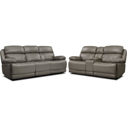 Monte Carlo Dual-Power Reclining Sofa and Loveseat Set - Gray