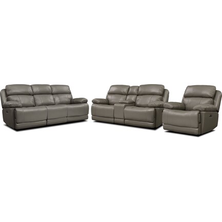 Monte Carlo Dual-Power Reclining Sofa, Loveseat and Recliner Set - Gray