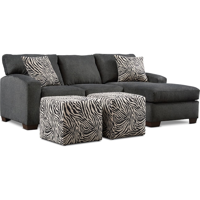 Living Room Furniture - Nala 2-Piece Sectional with Chaise and 2 Cube Ottomans