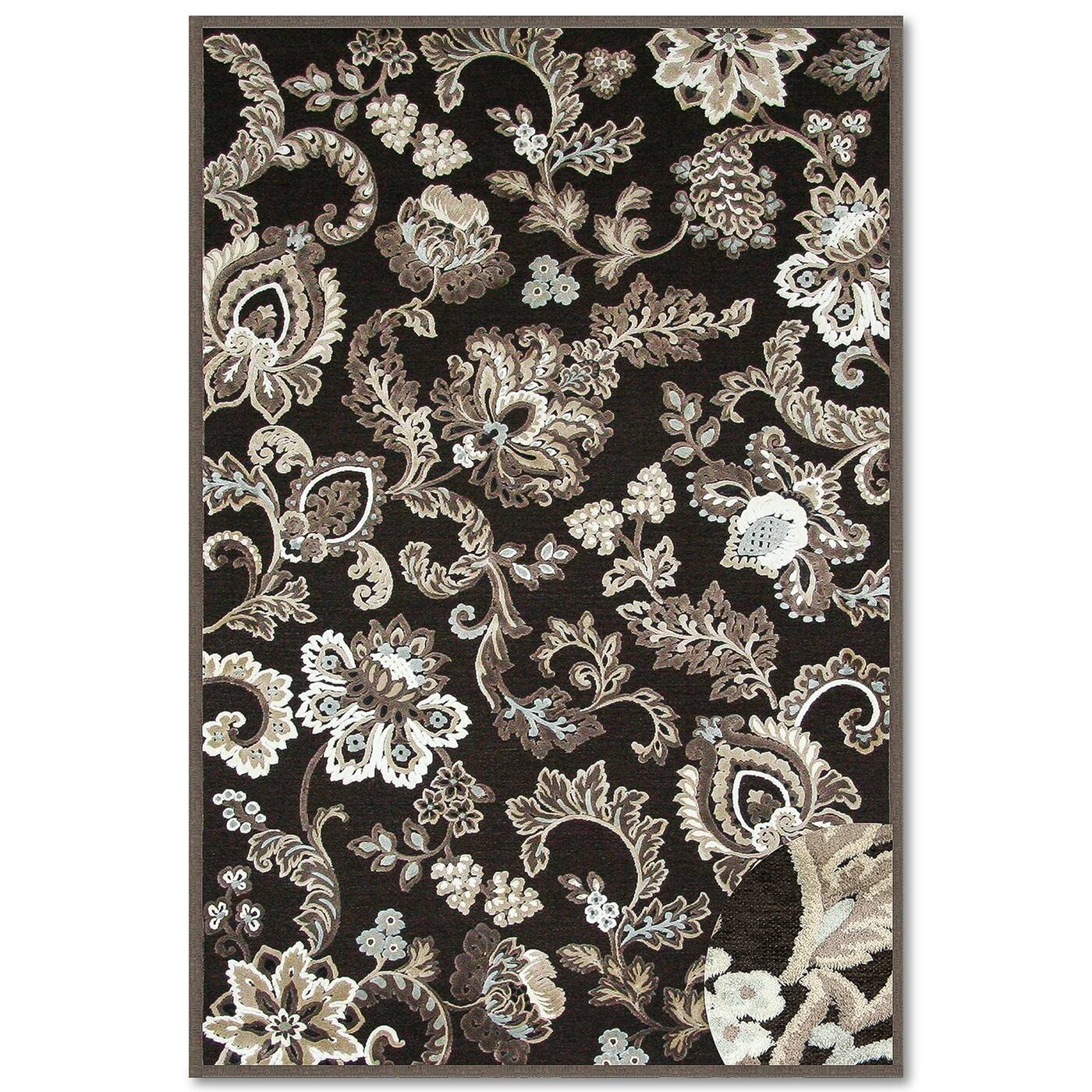 napa floral dark brown and ivory area rug  x    