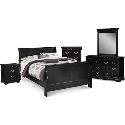 Neo Classic 7-Piece King Bedroom Set with Chest, Nightstand, Dresser and Mirror - Black