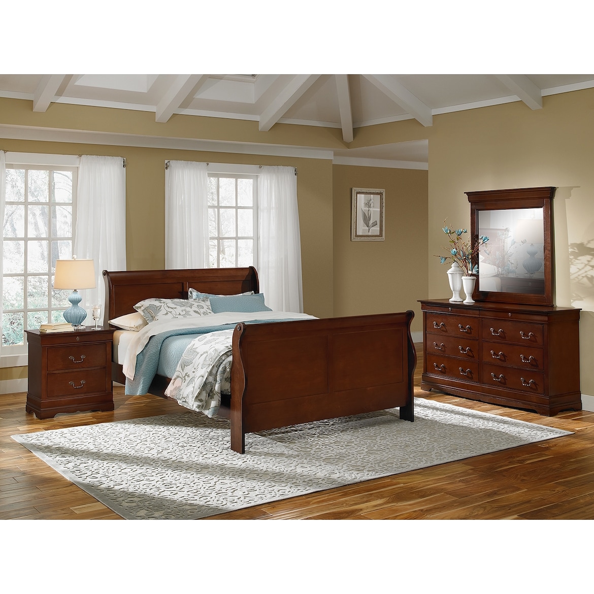 Neo Classic 6Piece Bedroom Set with Nightstand, Dresser and Mirror