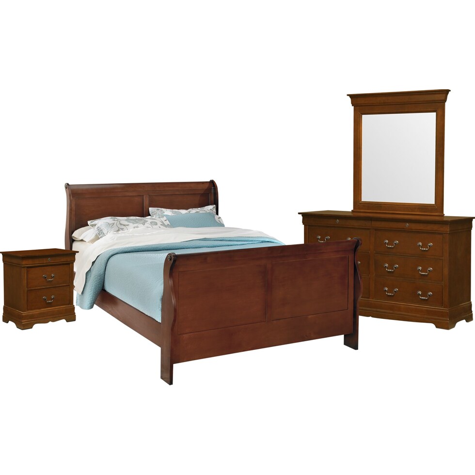 neo classic cherry dark brown  pc queen bedroom   