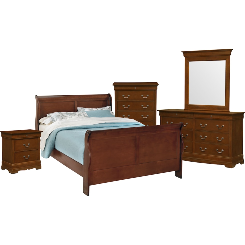 neo classic cherry dark brown  pc queen bedroom   