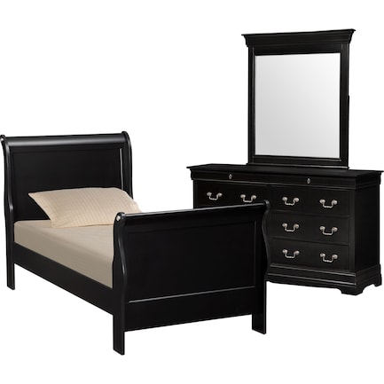 Neo Classic Youth 7 Piece Bedroom Set, Black Dresser With Mirror And Chest Set
