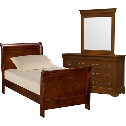Neo Classic Youth 5-Piece Twin Bedroom Set with Dresser and Mirror - Cherry