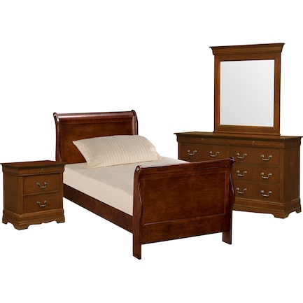 Neo Classic Youth 6-Piece Twin Bedroom Set with Nightstand, Dresser and Mirror - Cherry