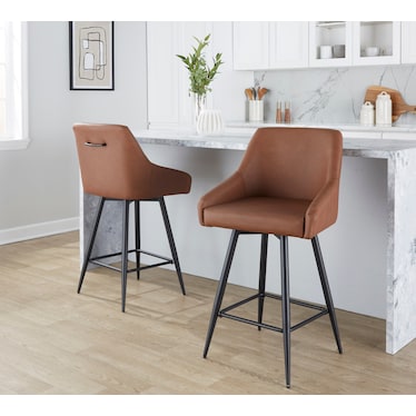 Neo Set of 2 Counter-Height Swivel Stools with Metal Base