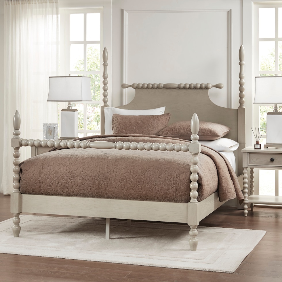 neutral queen bed   