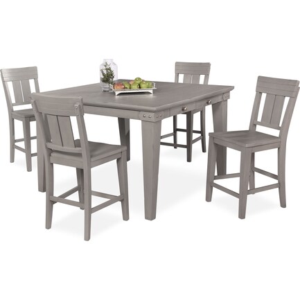 New Haven Counter-Height Dining Table and 4 Slat-Back Stools - Gray