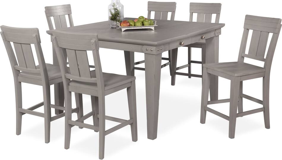New Haven CounterHeight Dining Table and 6 SlatBack Dining Stools