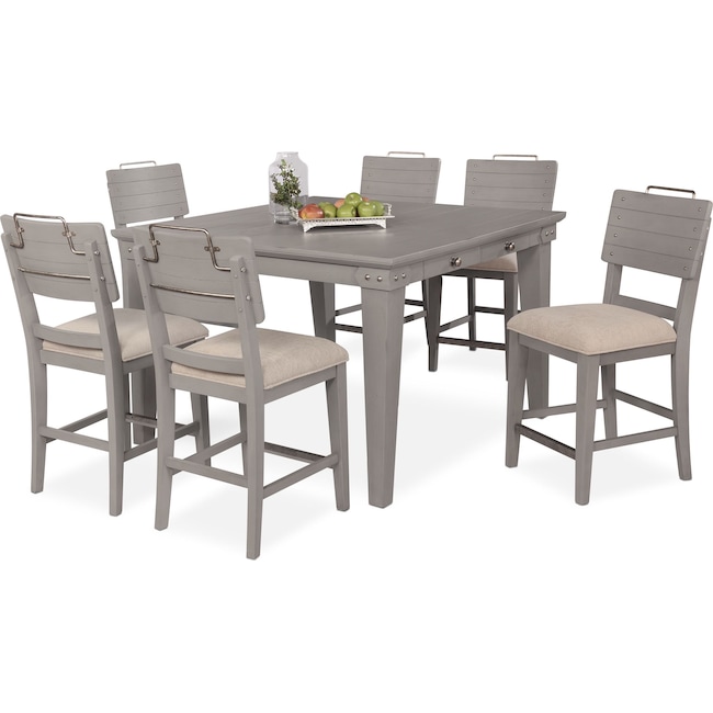 Dining Room Furniture - New Haven Counter-Height Dining Table and 6 Shiplap Stools