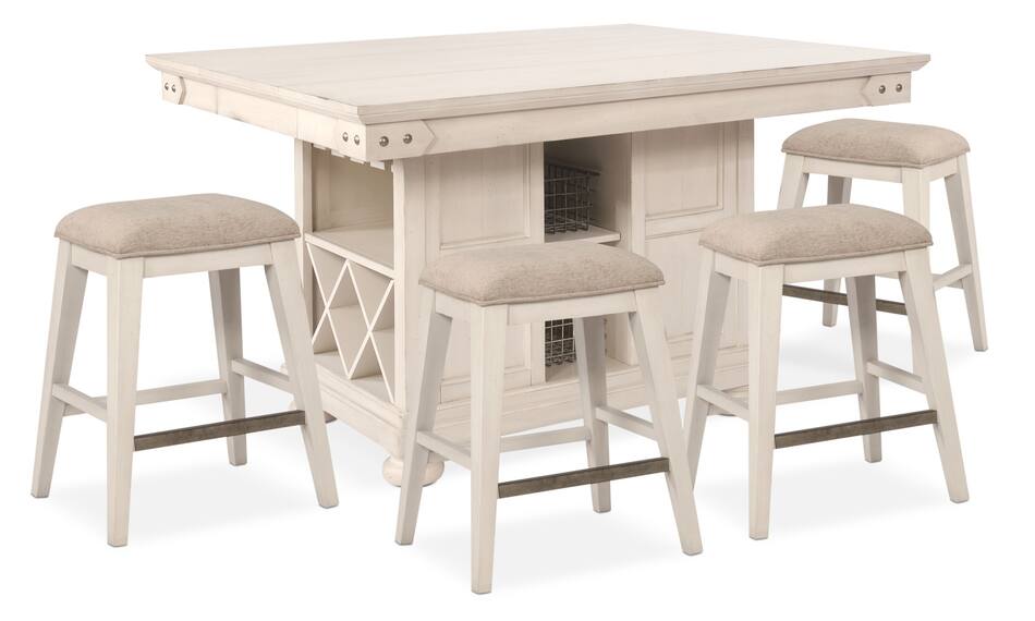 New Haven CounterHeight Kitchen Island and 4 Backless Stools White