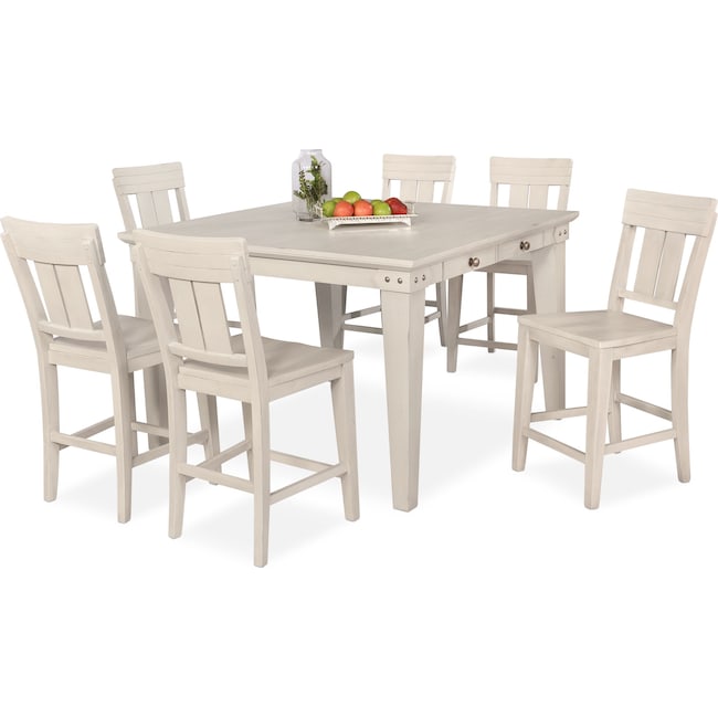 Dining Room Furniture - New Haven Counter-Height Dining Table and 6 Slat-Back Stools
