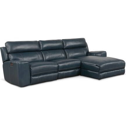 Newport 3-Piece Dual-Power Reclining Sectional with Right-Facing Chaise - Blue