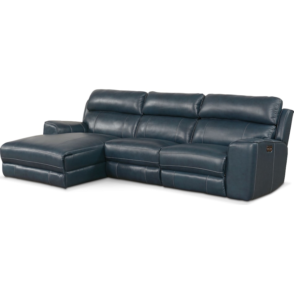 newport blue  pc power reclining sectional   