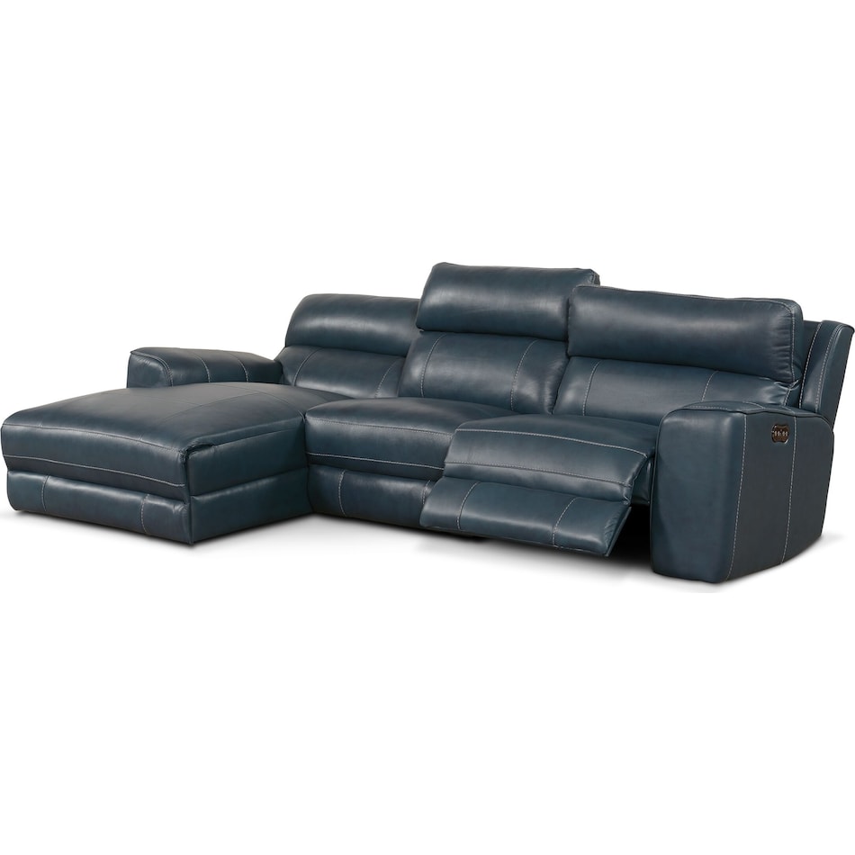 newport blue  pc power reclining sectional   