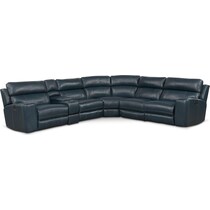 newport blue  pc power reclining sectional   