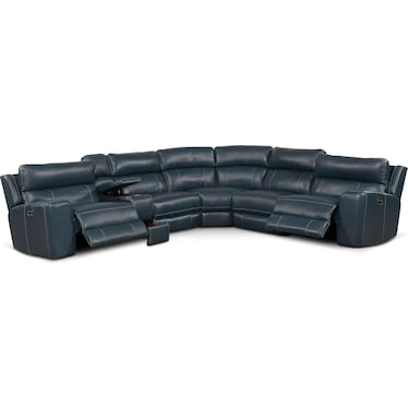 Newport 6-Piece Dual-Power Reclining Sectional with 2 Reclining Seats - Blue