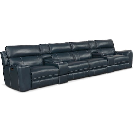 Newport 6-Piece Dual-Power Reclining Sectional with 4 Reclining Seats - Blue