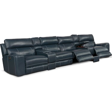 Newport 6-Piece Dual-Power Reclining Sectional with 4 Reclining Seats - Blue