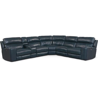 Newport 6-Piece Dual-Power Reclining Sectional with 3 Reclining Seats - Blue