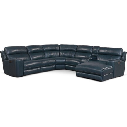 Newport 6-Piece Dual-Power Reclining Sectional with Right-Facing Chaise and 2 Reclining Seats - Blue