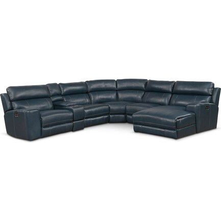 Newport 6-Piece Dual-Power Reclining Sectional with Right-Facing Chaise and 1 Reclining Seat - Blue