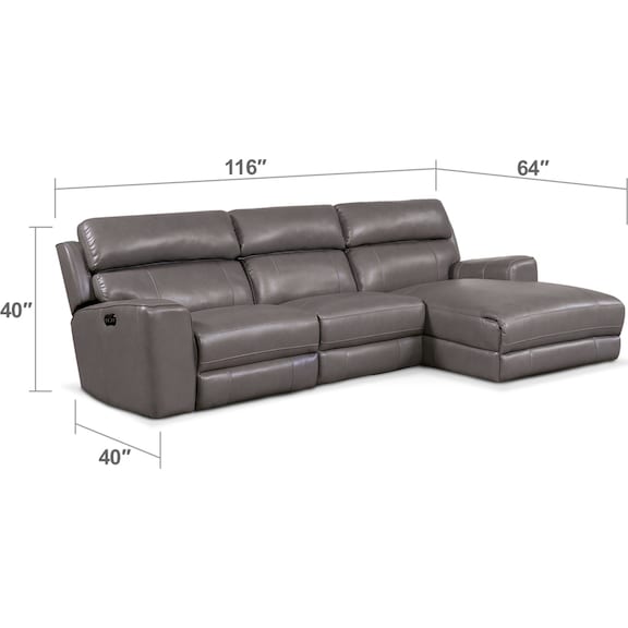 Living Room Furniture - Newport 3-Piece Dual-Power Reclining Sectional with Chaise
