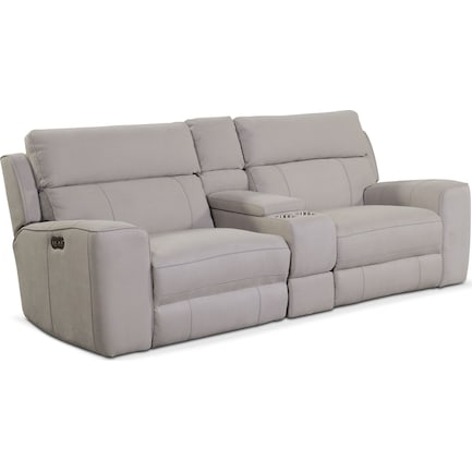 Newport 3-Piece Dual-Power Reclining Sofa with Console - Light Gray
