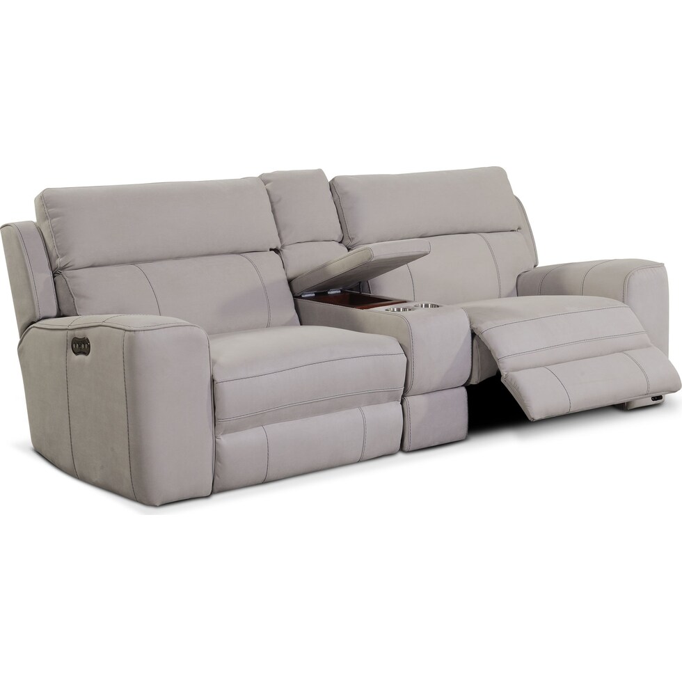 newport gray  pc power reclining sofa   