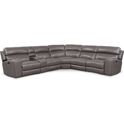 Newport 6-Piece Dual-Power Reclining Sectional with 2 Reclining Seats - Gray