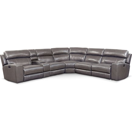 Newport 6-Piece Dual-Power Reclining Sectional with 3 Reclining Seats - Gray