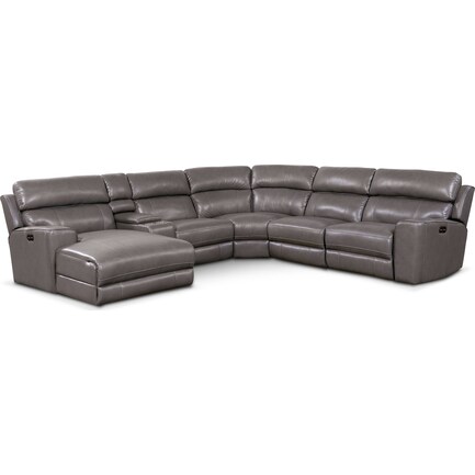 Newport 6-Piece Dual-Power Reclining Sectional with Left-Facing Chaise and 2 Reclining Seats - Gray