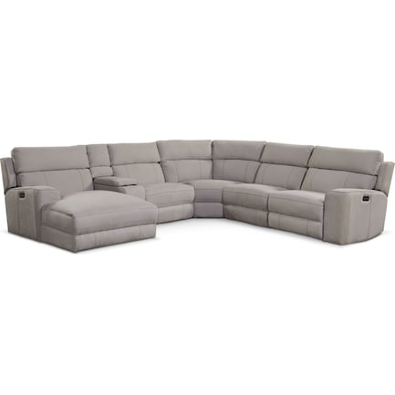 Newport 6-Piece Dual-Power Reclining Sectional with Left-Facing Chaise and 2 Reclining Seats - Light