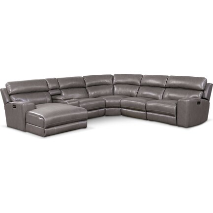 Newport 6-Piece Dual-Power Reclining Sectional with Left-Facing Chaise and 1 Reclining Seat - Gray
