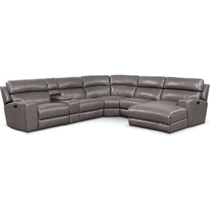 Newport 6-Piece Dual-Power Reclining Sectional with Right-Facing Chaise and 1 Reclining Seat - Gray
