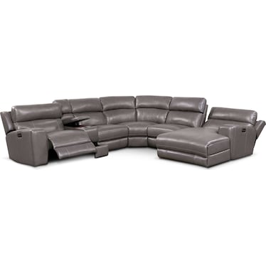 Newport 6-Piece Dual-Power Reclining Sectional with Right-Facing Chaise and 1 Reclining Seat - Gray