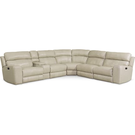 5 Piece Dual Power Reclining Sectional, Value City Leather Sofas