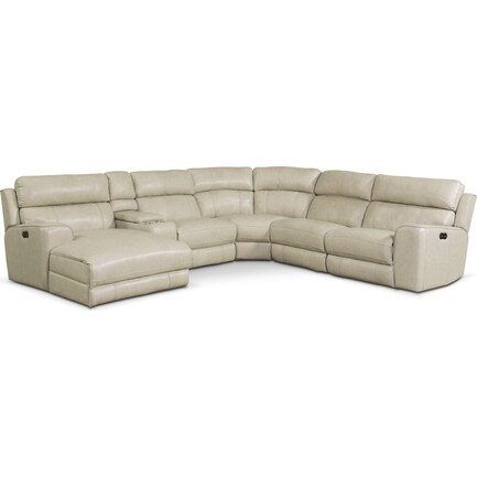 Newport 6-Piece Dual-Power Reclining Sectional with Left-Facing Chaise and 2 Reclining Seats - Cream