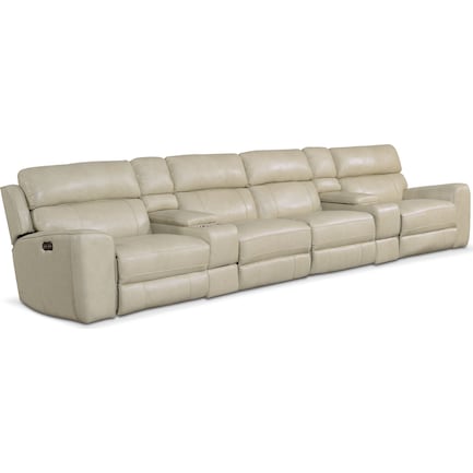 Newport 6-Piece Dual-Power Reclining Sectional with 4 Reclining Seats - Cream