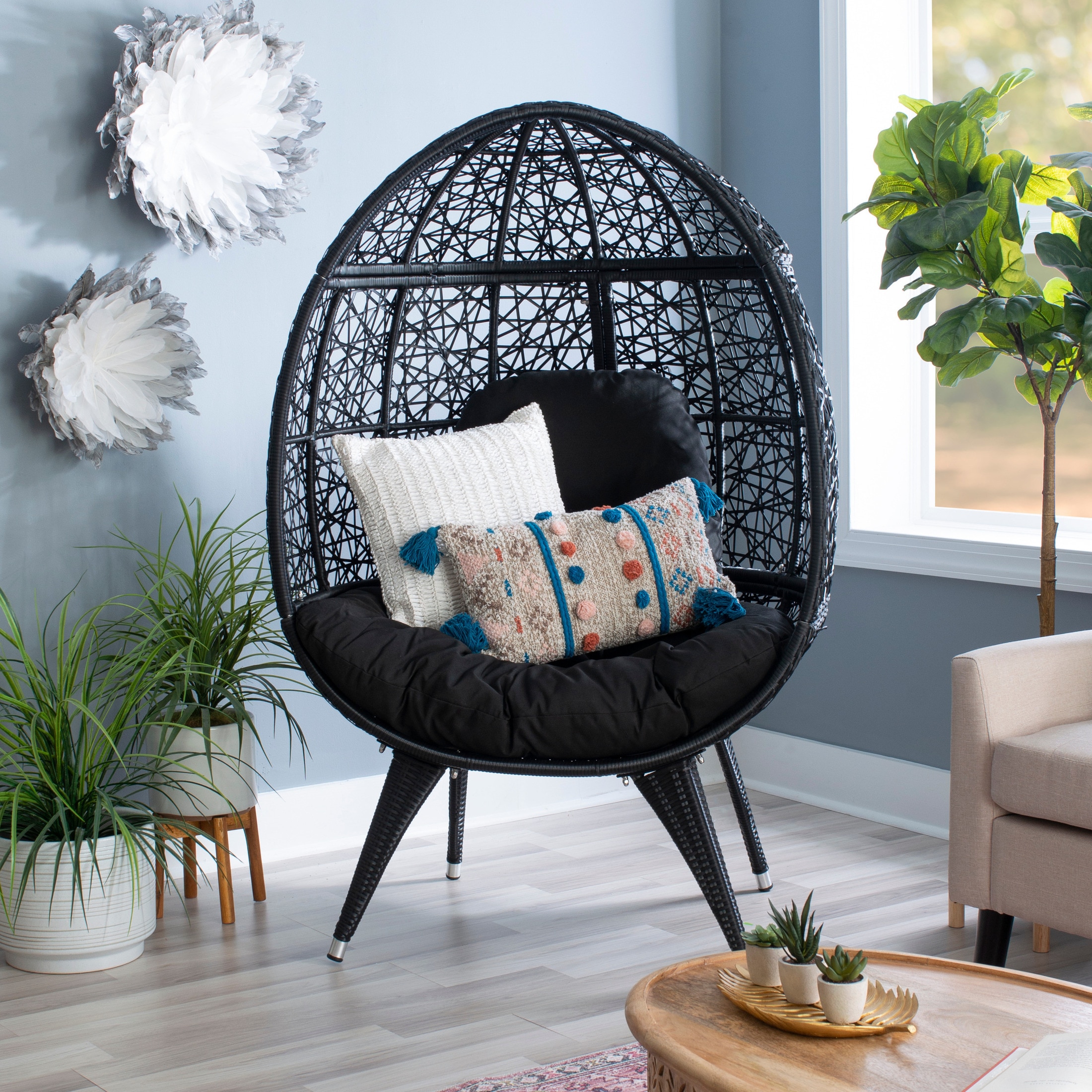 black egg chair outdoor