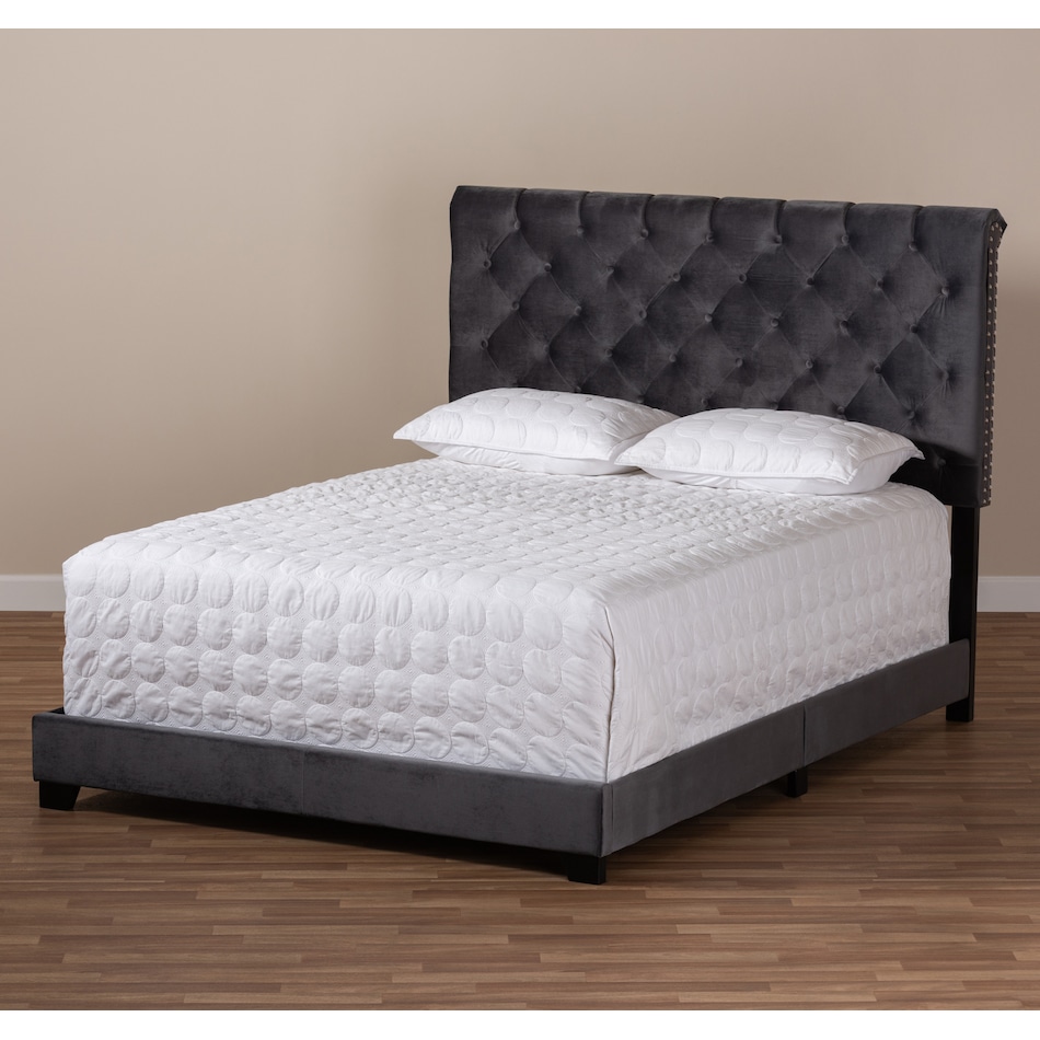 noen gray full upholstered bed   