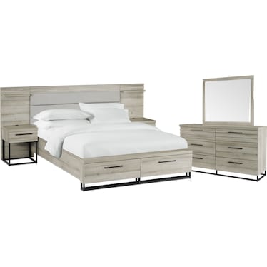 Nolan 9-Piece Storage Bedroom Set with 2 Nightstands, Dresser and Mirror