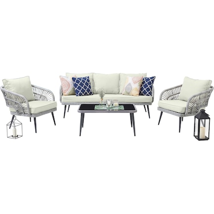 Oakland Outdoor Sofa, Set of 2 Chairs and Coffee Table - Grey/Cream