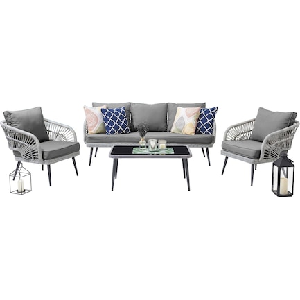 Oakland Outdoor Sofa, Set of 2 Chairs and Coffee Table - Gray