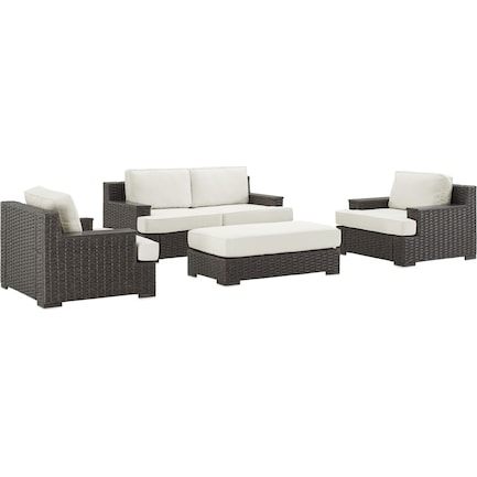 Oceanside Outdoor Loveseat, 2 Armchairs, and Ottoman Set - Brown