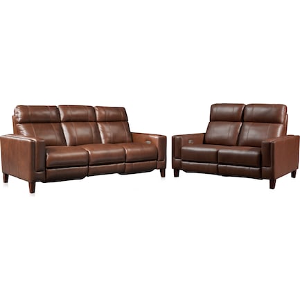 Oliver Dual-Power Reclining Sofa and Loveseat Set - Brown