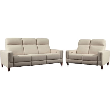 Oliver Dual-Power Reclining Sofa and Loveseat Set - Ivory