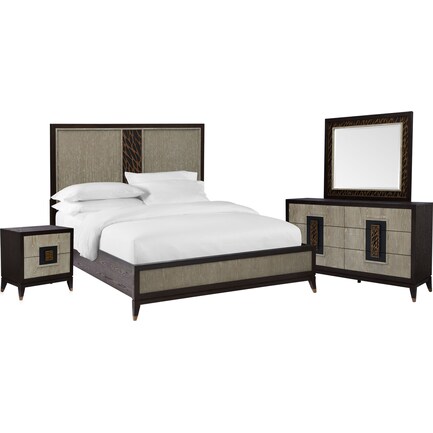Olivia 6-Piece King Bedroom Set with Nightstand, Dresser and Mirror - Ebony